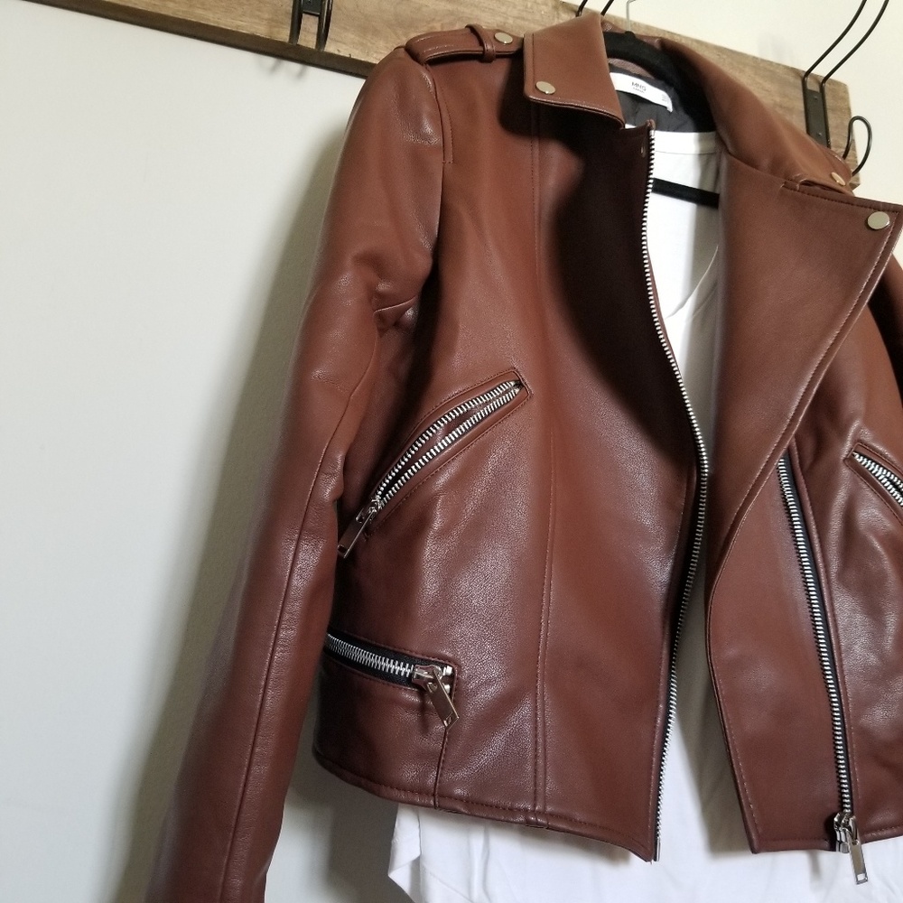 Brown Leather Jacket from Mango